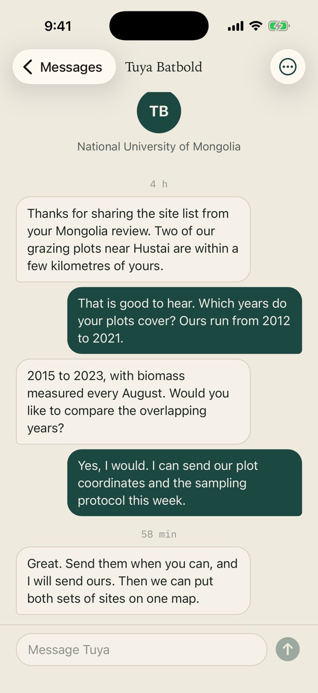 The COMPASS ID app on iPhone: a conversation between two researchers about comparing grazing plots in Mongolia.